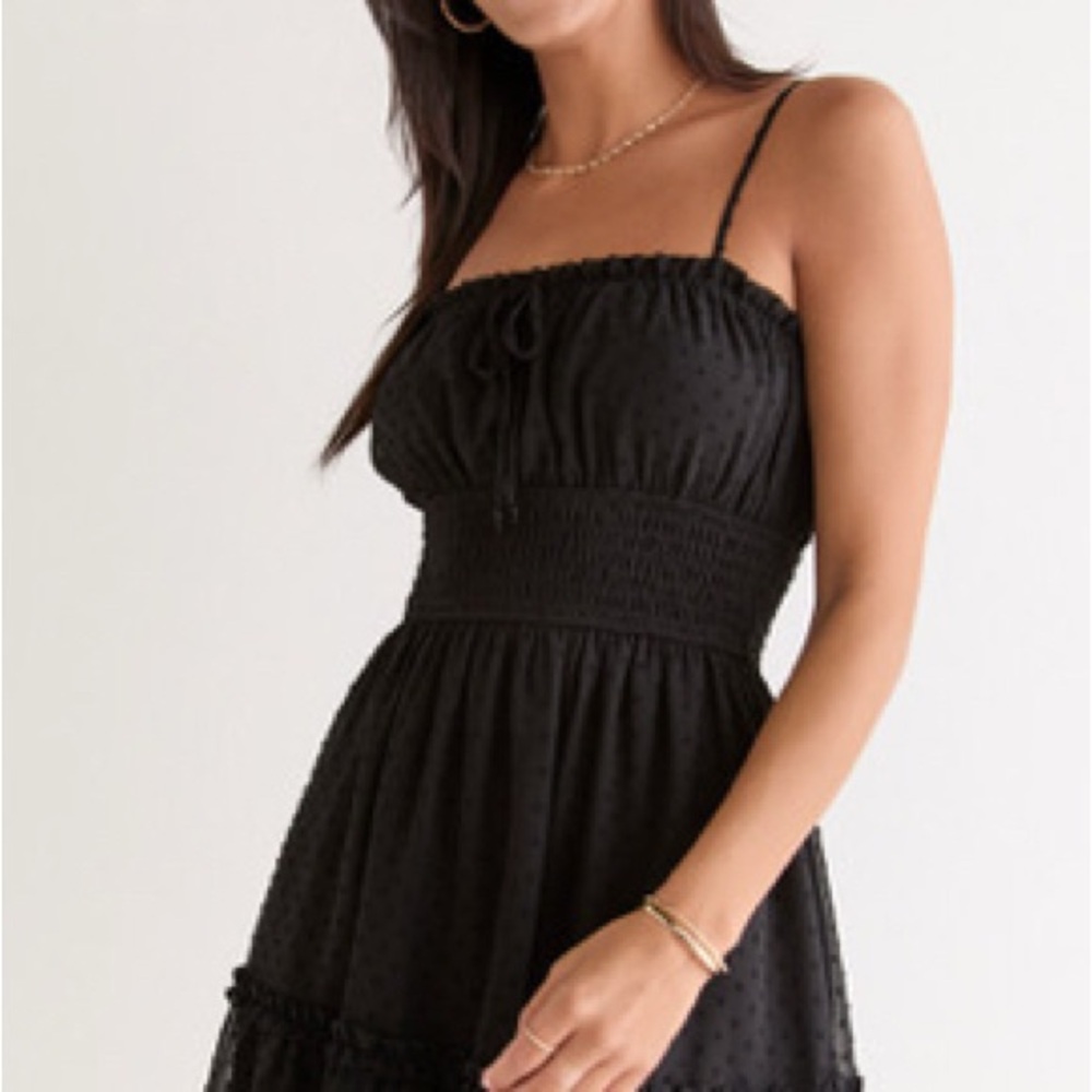 Francesca’s Ezra Clip Dot Mini Dress Black - Picture 2 of 2